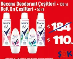 REXONA DEODORANT ÇEŞİTLERİ 150 ML / ROLL ON ÇEŞİTLERİ 50 ML